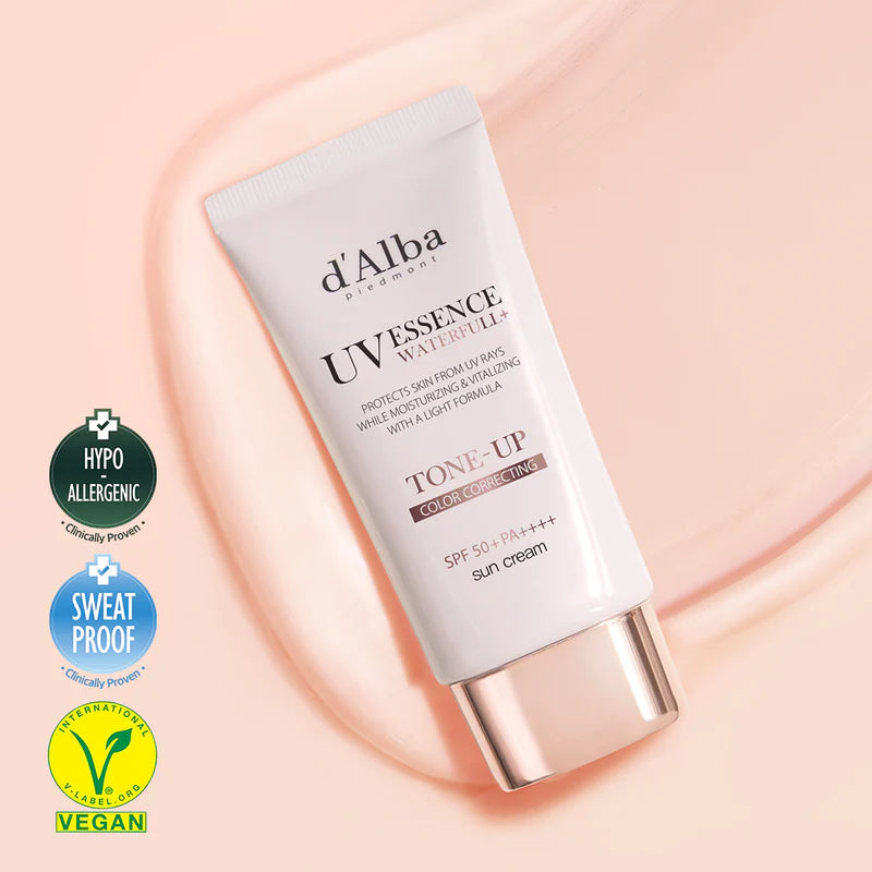 D'ALBA UV Essence Waterfull+ Tone-Up #PINK Sun Cream 50ml, SPF 50+ PA++++ Vegan