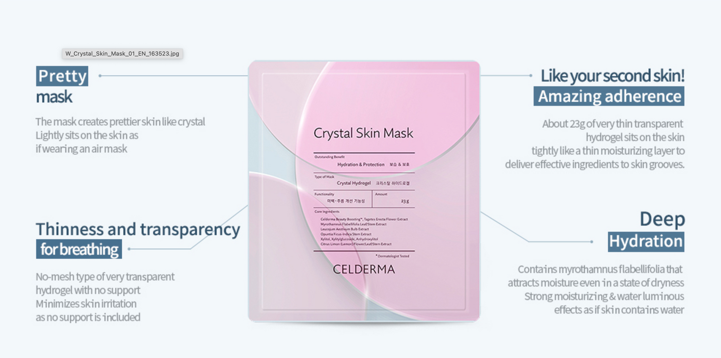 CELDERMA Crystal Skin Mask [10pcs] Korean Hydrogel Collagen Mask Pack