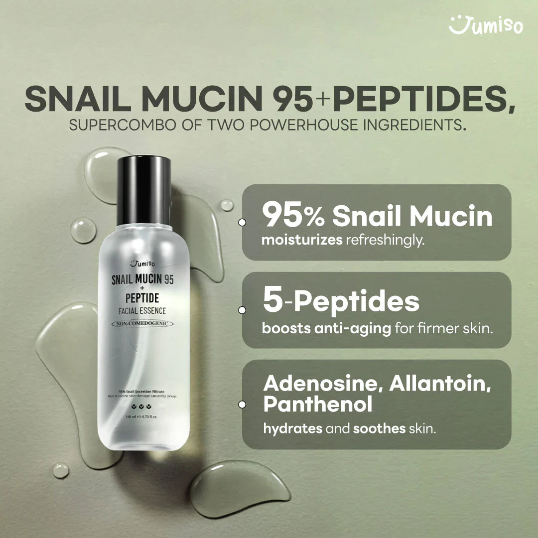 JUMISO Snail Mucin 95% + Peptide Essence 4.73 fl.oz / 140ml | Hydrating Serum with Snail, Face Moisturizer for Dry Skin, Daily Deep Hydration, Korean Skincare