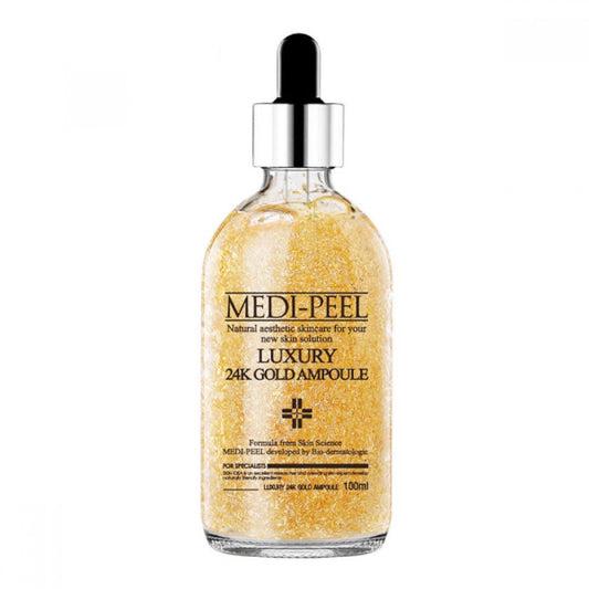 MEDI-PEEL Pure Gold 24K Ampoule 3.38 fl.oz / 100ml | 99.9% 24K Pure Gold All in One Ampoule, 5 Revitalizing Extracts To Minimize Moisture Loss, Brightens | Korean Skincare, For All Skin Types